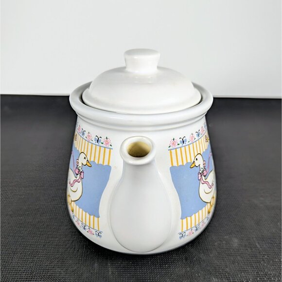 Ribbon Geese B&D Tea Pot Lid Farmhouse Country Animals Yellow Stripes Floral - Picture 2 of 6